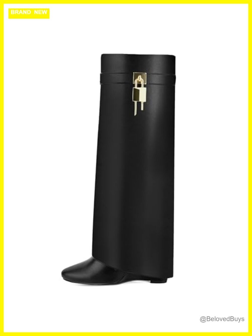Women's Fold Over Knee High Boots Faux Leather Wedge Heel Side Zipper Pointed